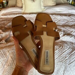 Steve Madden Tan Leather Slide Sandals